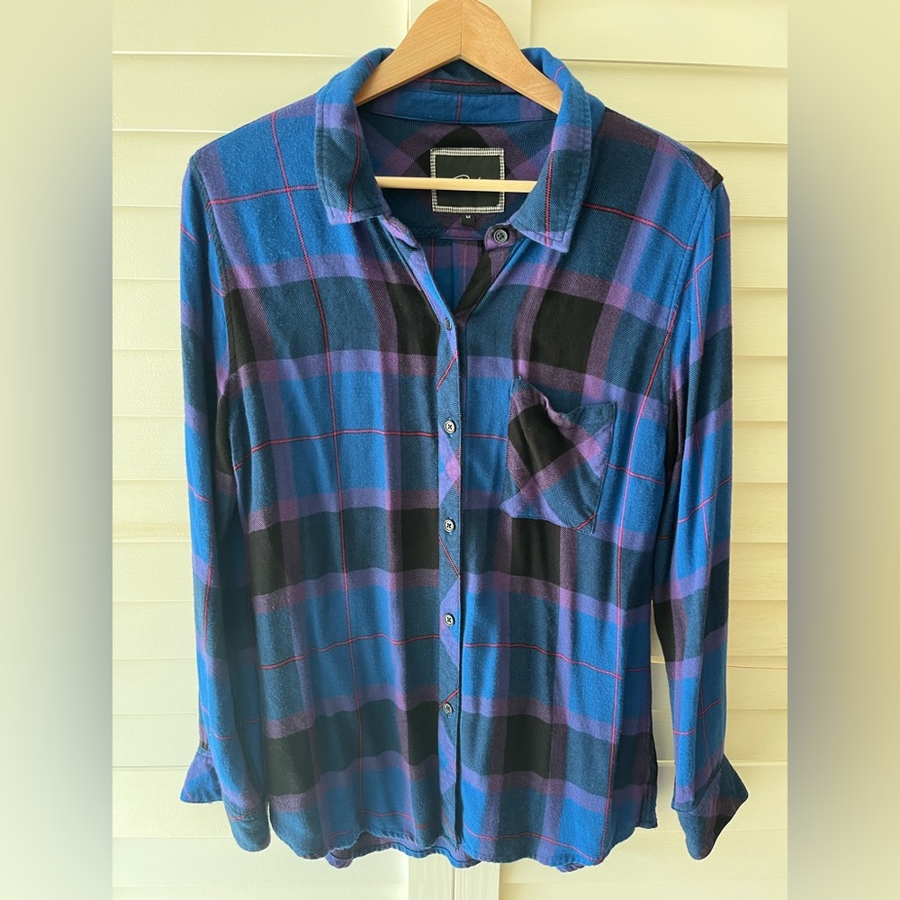 Rails Purple Blue Hunter Plaid Flannel Button Up Shirts Size Medium